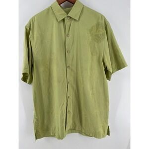 Tommy Bahama Silk Hawaiian Shirt Mens Large Green Tropical Button Front Camp